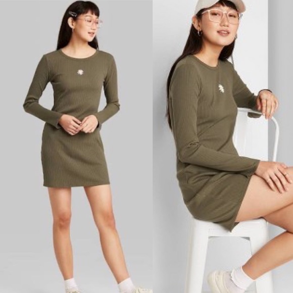 Wild Fable Ribbed Daisy Appliqué Retro Bodycon Dress XL - Picture 2 of 6